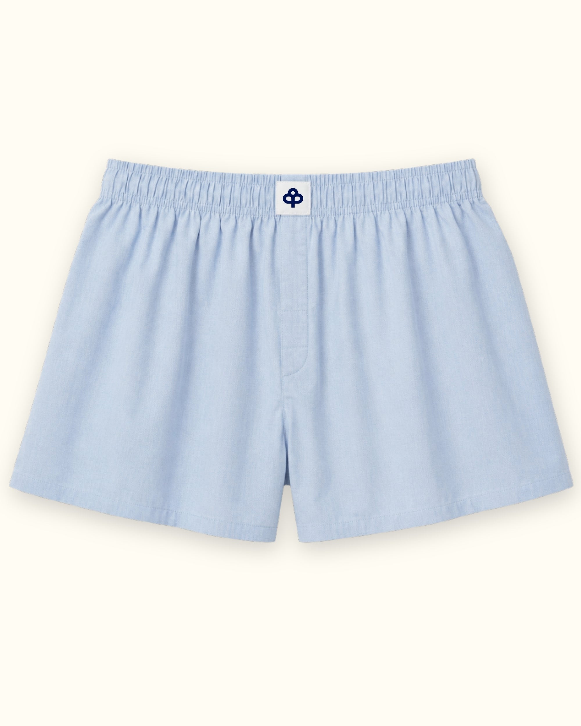 Boxershorts aus Baumwolle in Hellblau, Vorderansicht, mit Bund und Beinlinie