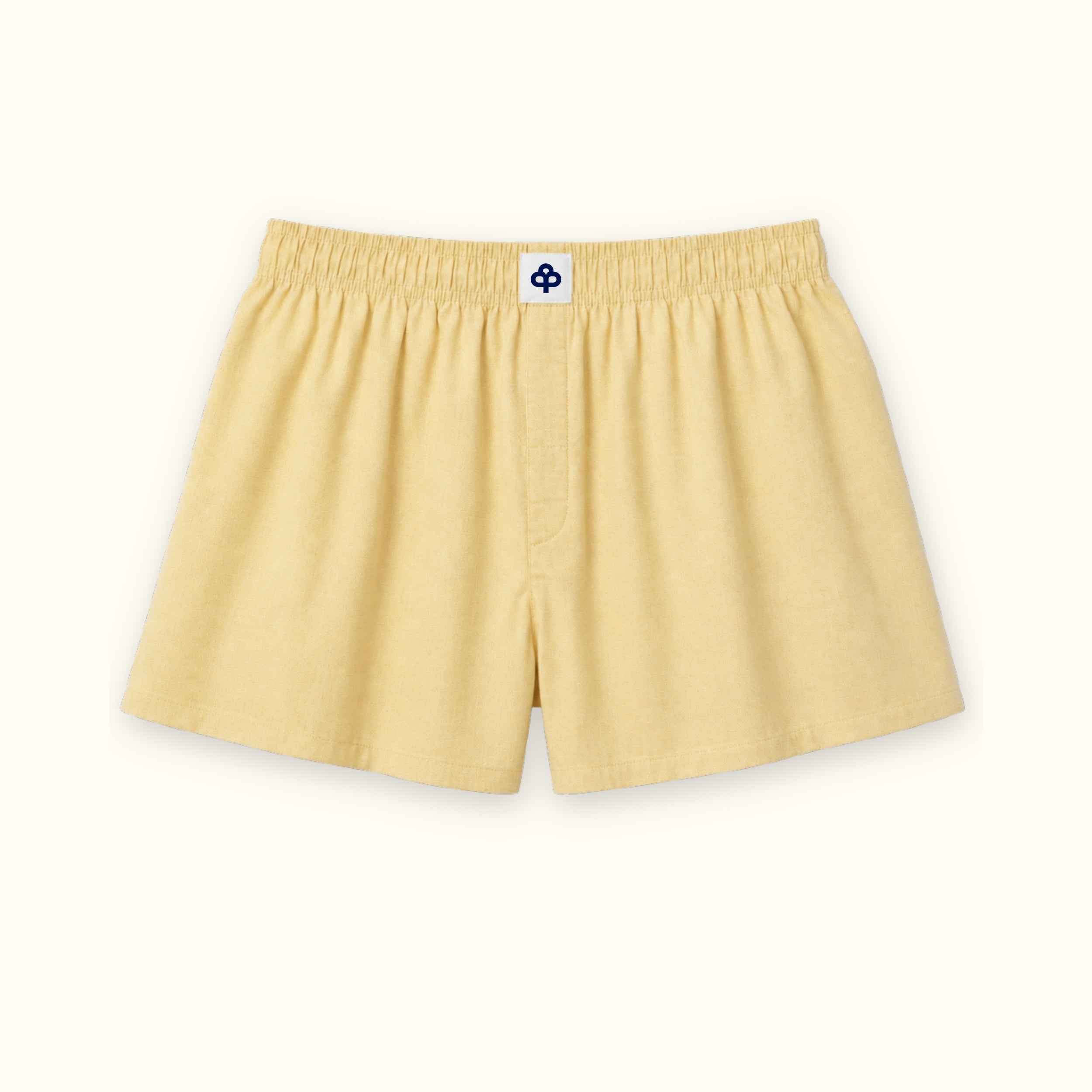 Shorts boxer in cotone Oxford Giallo Chiaro, vista frontale, con vita e linea della gamba