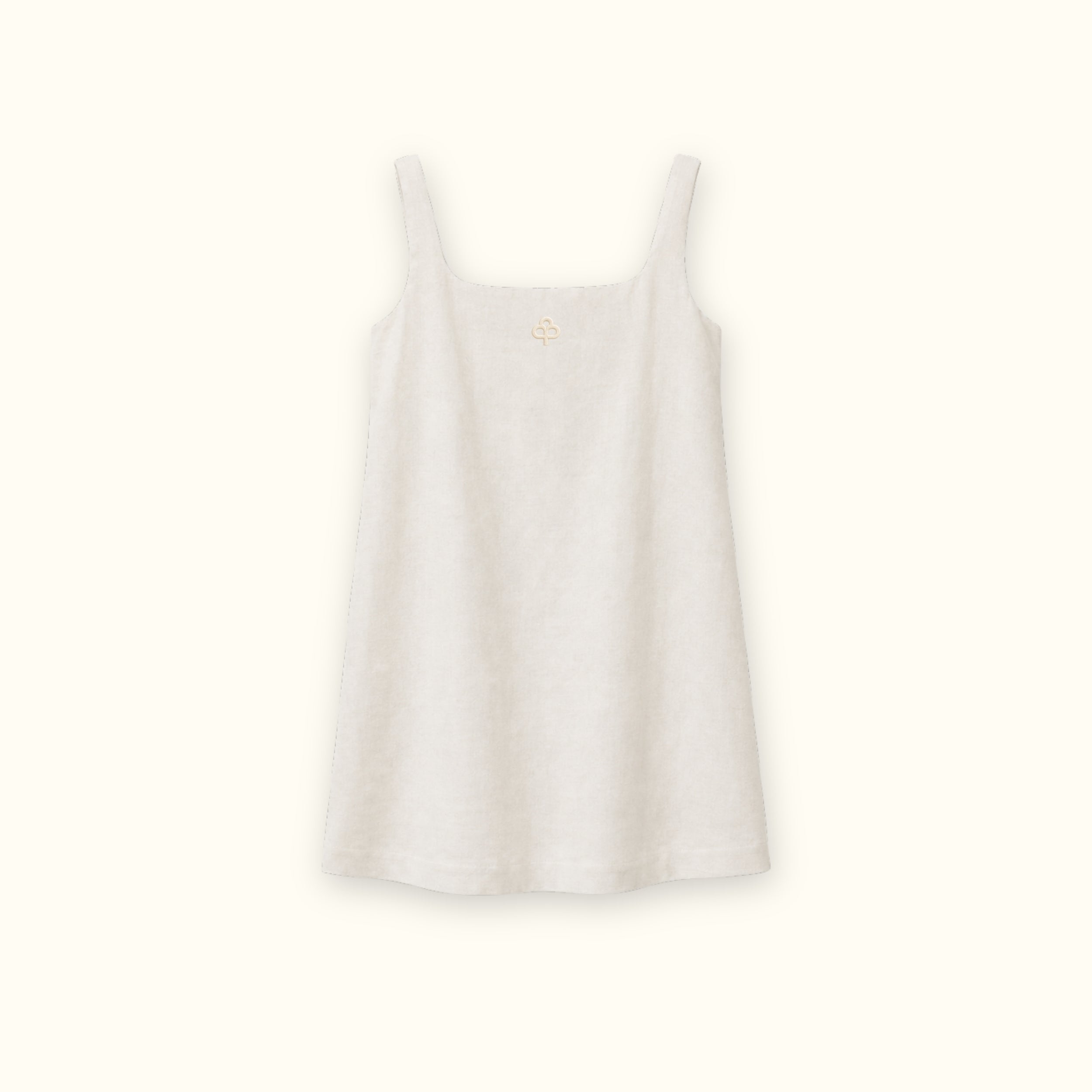 Vestito mini in lino Off White, vista frontale, con scollo e silhouette del vestito