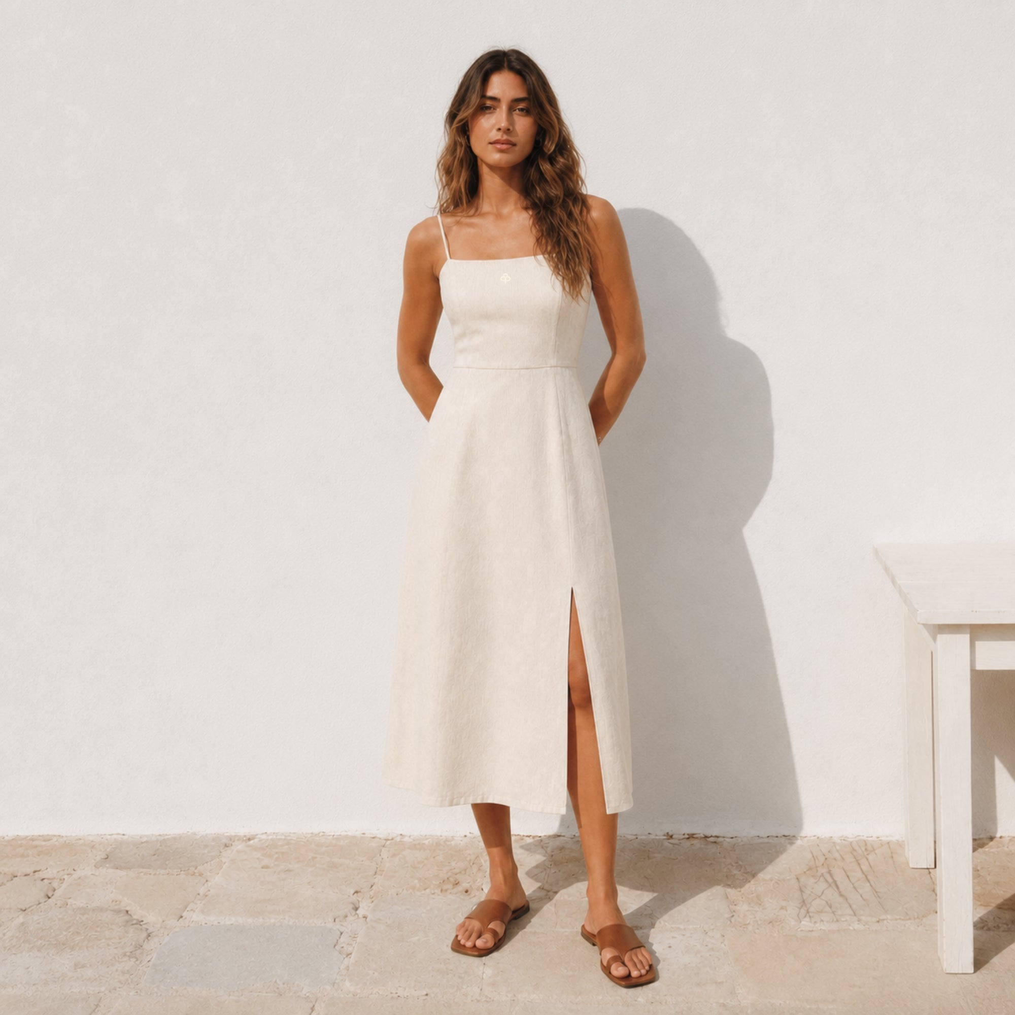 Midi-Leinenkleid für Damen
