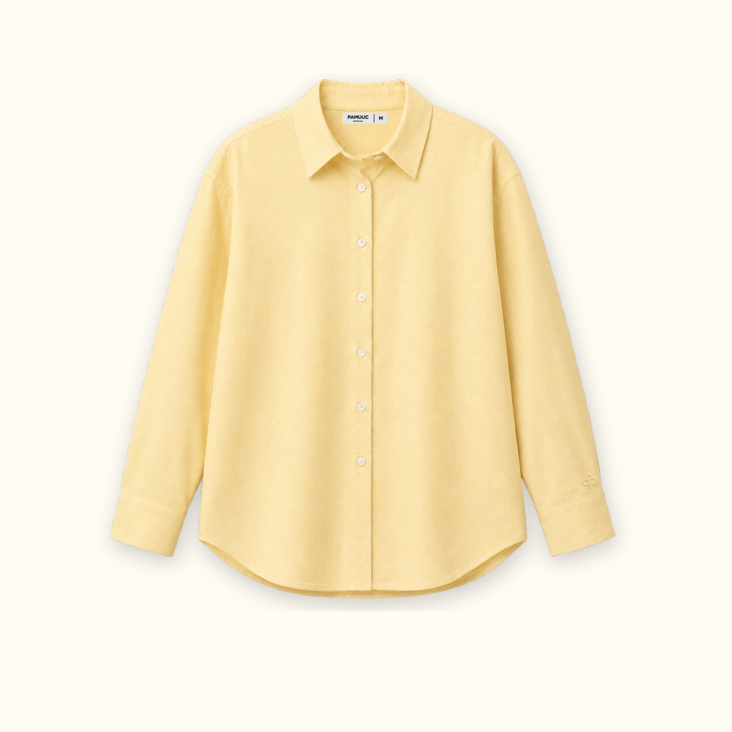 Camicia Oxford medium fit in Oxford Giallo Chiaro, vista frontale, con colletto, fondo e taglio rilassato