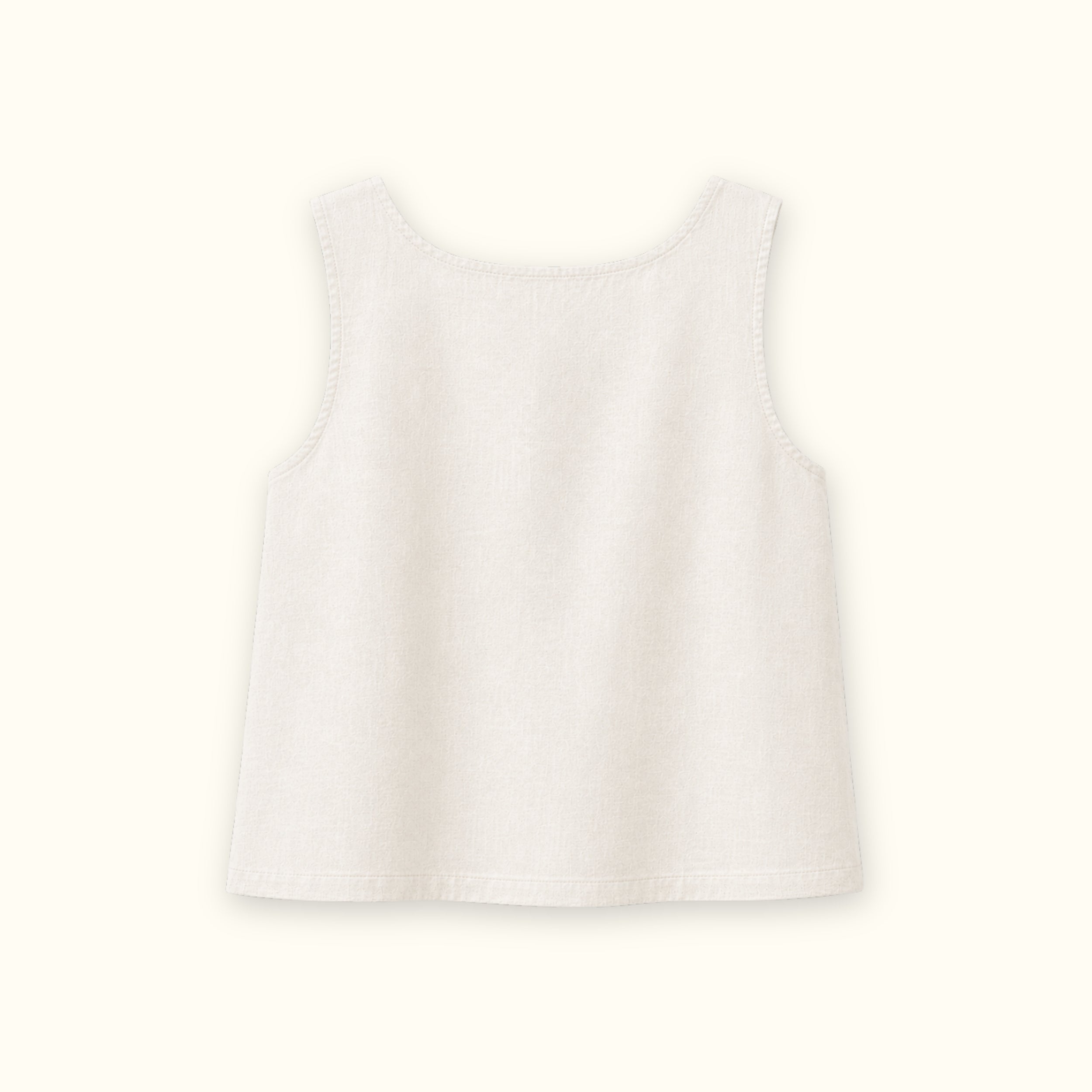 Top in lino con scollo quadrato Off White, vista posteriore, con scollo e linea senza maniche
