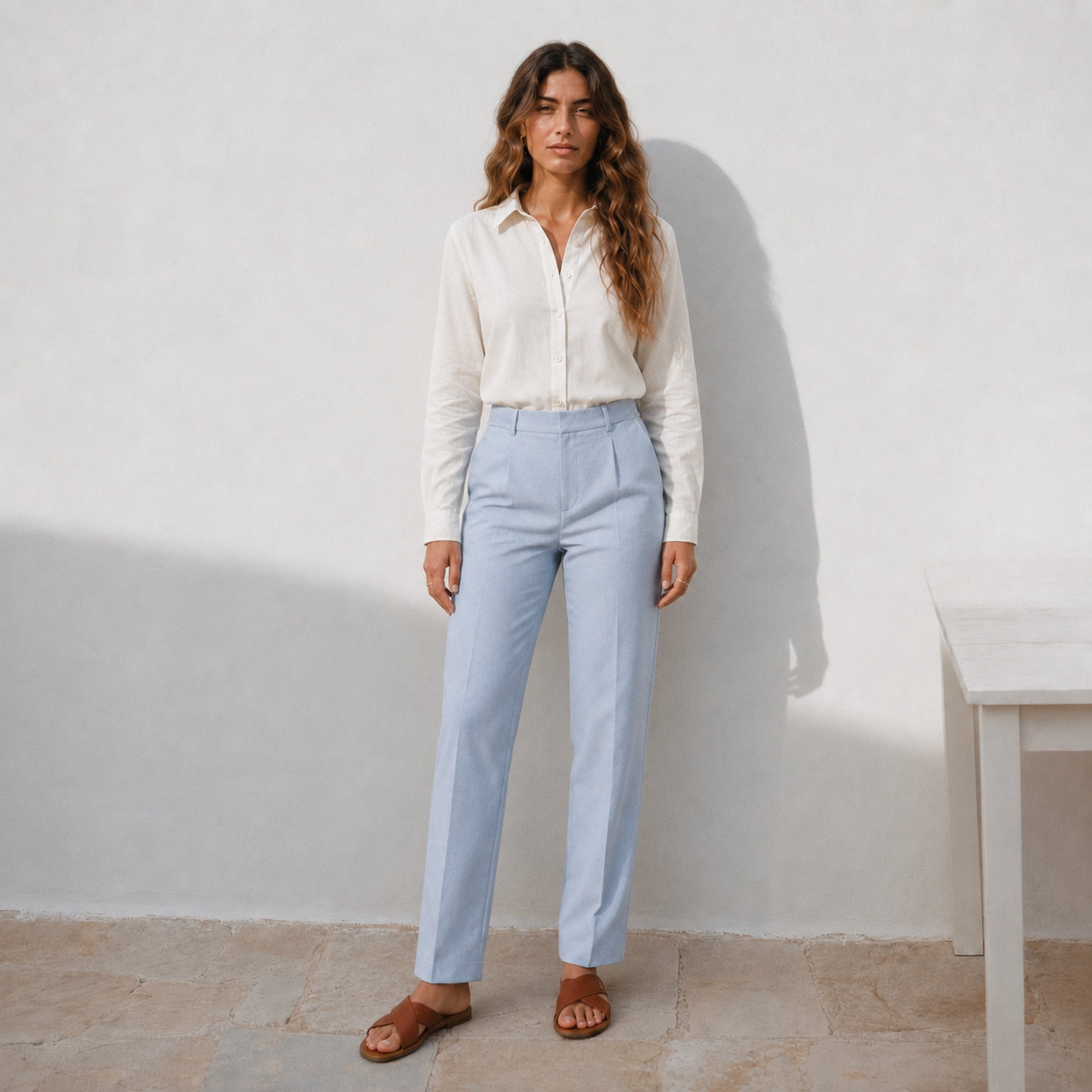 Leinenhose mit geradem Bein für Damen