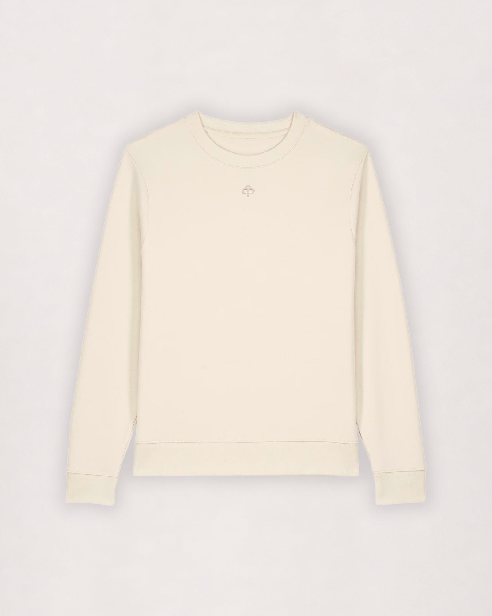 Cotton sweatshirt in off-white, flat lay front view with embroidered logo