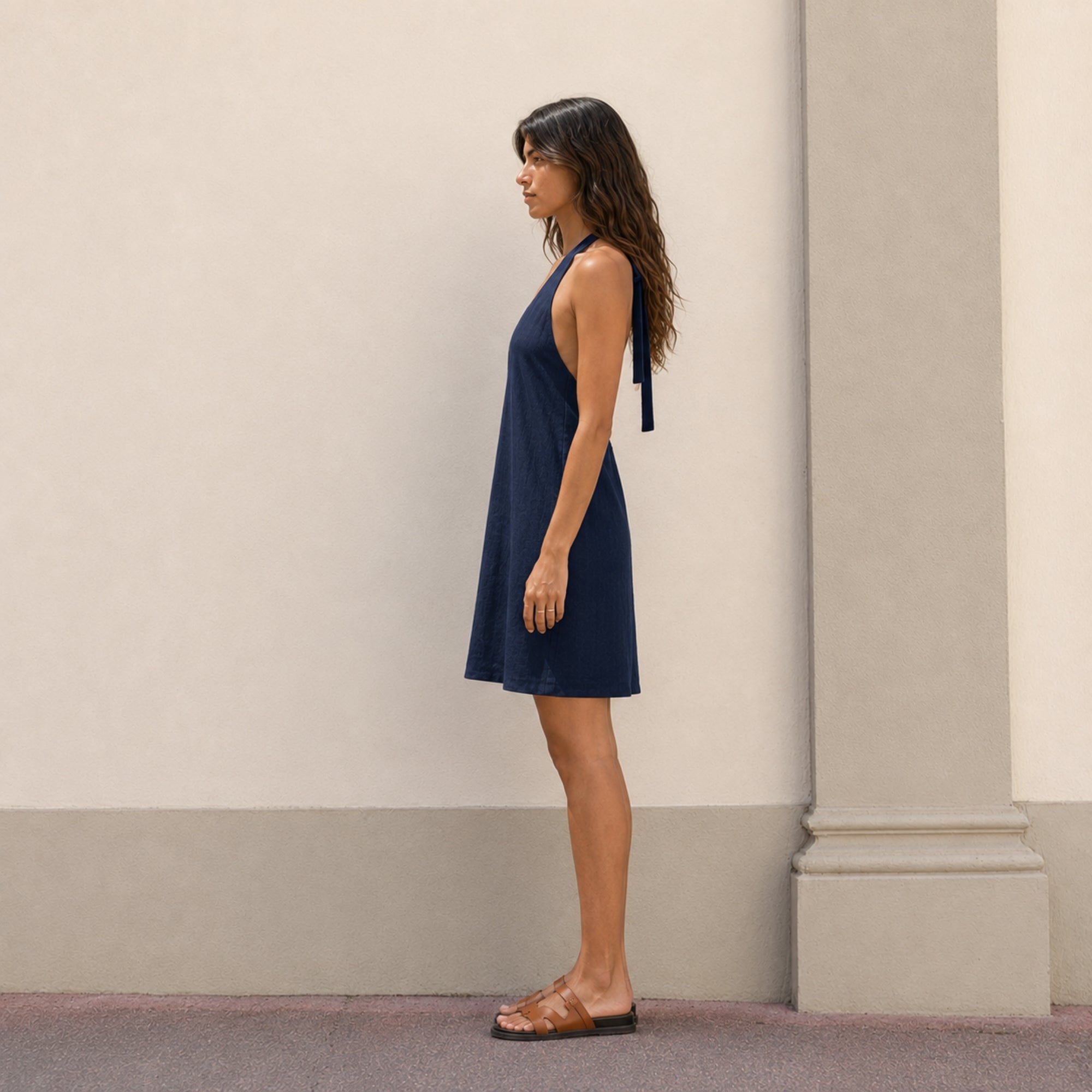 Neckholder-Leinenkleid für Damen