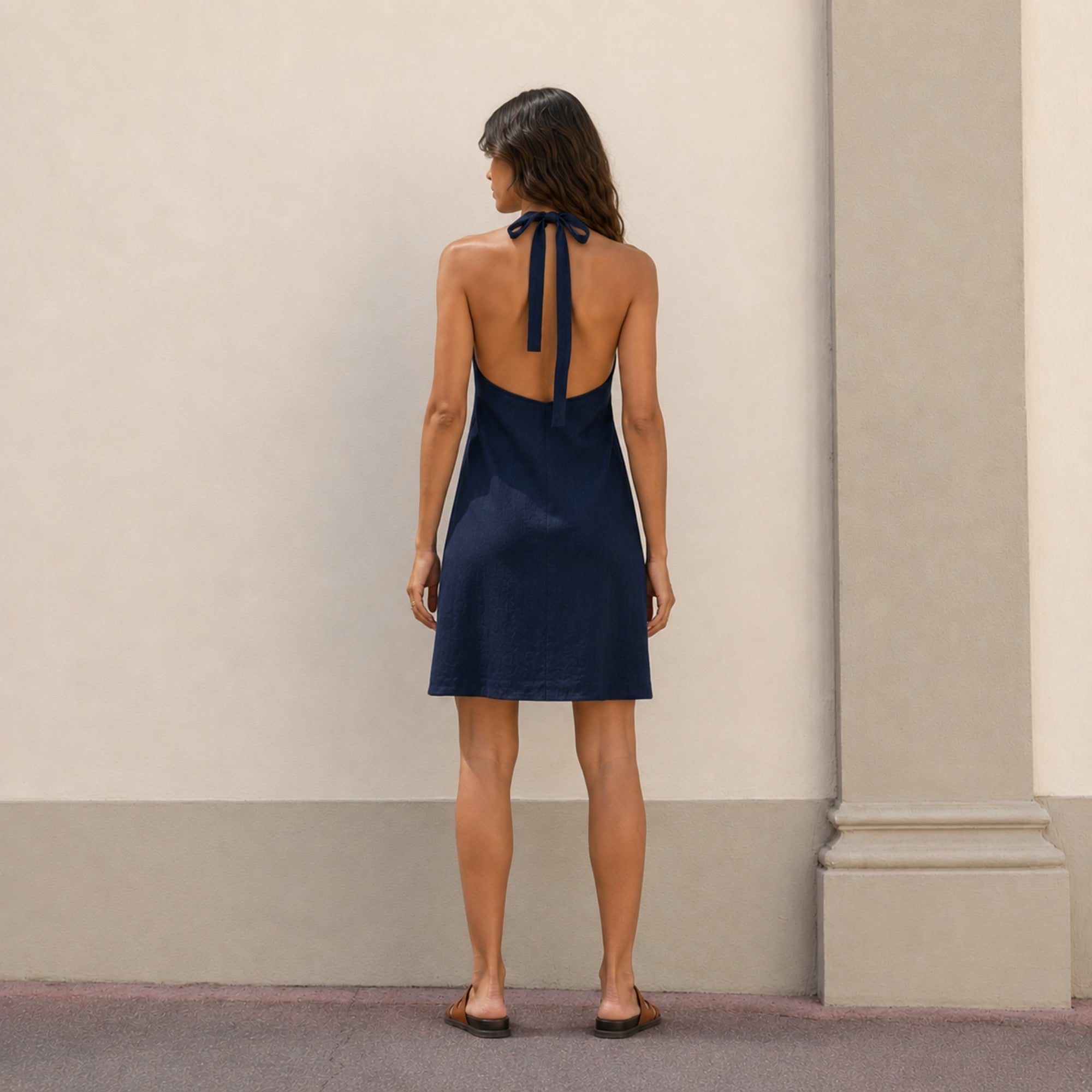 Neckholder-Leinenkleid für Damen