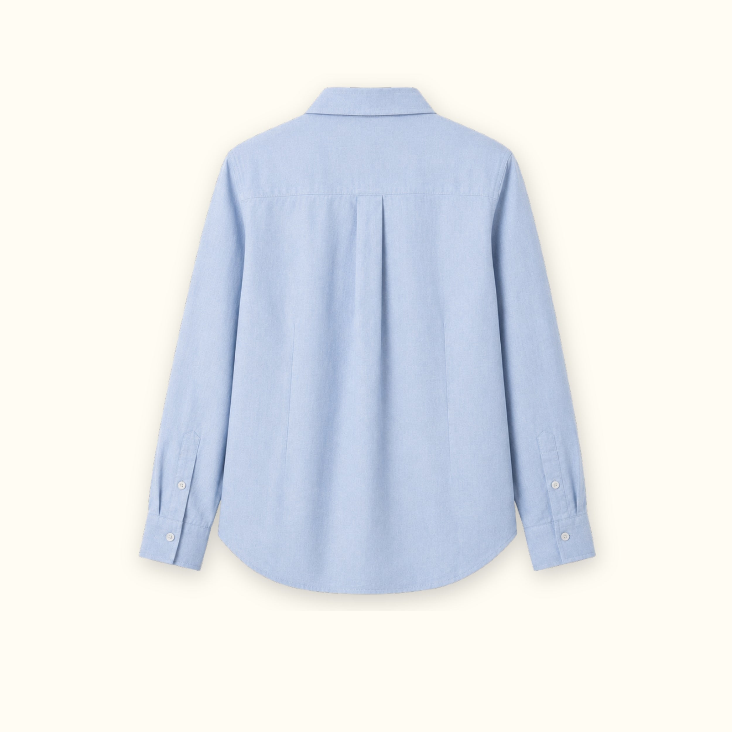 Camicia in lino regular fit azzurra, vista posteriore, con colletto, fondo e taglio rilassato