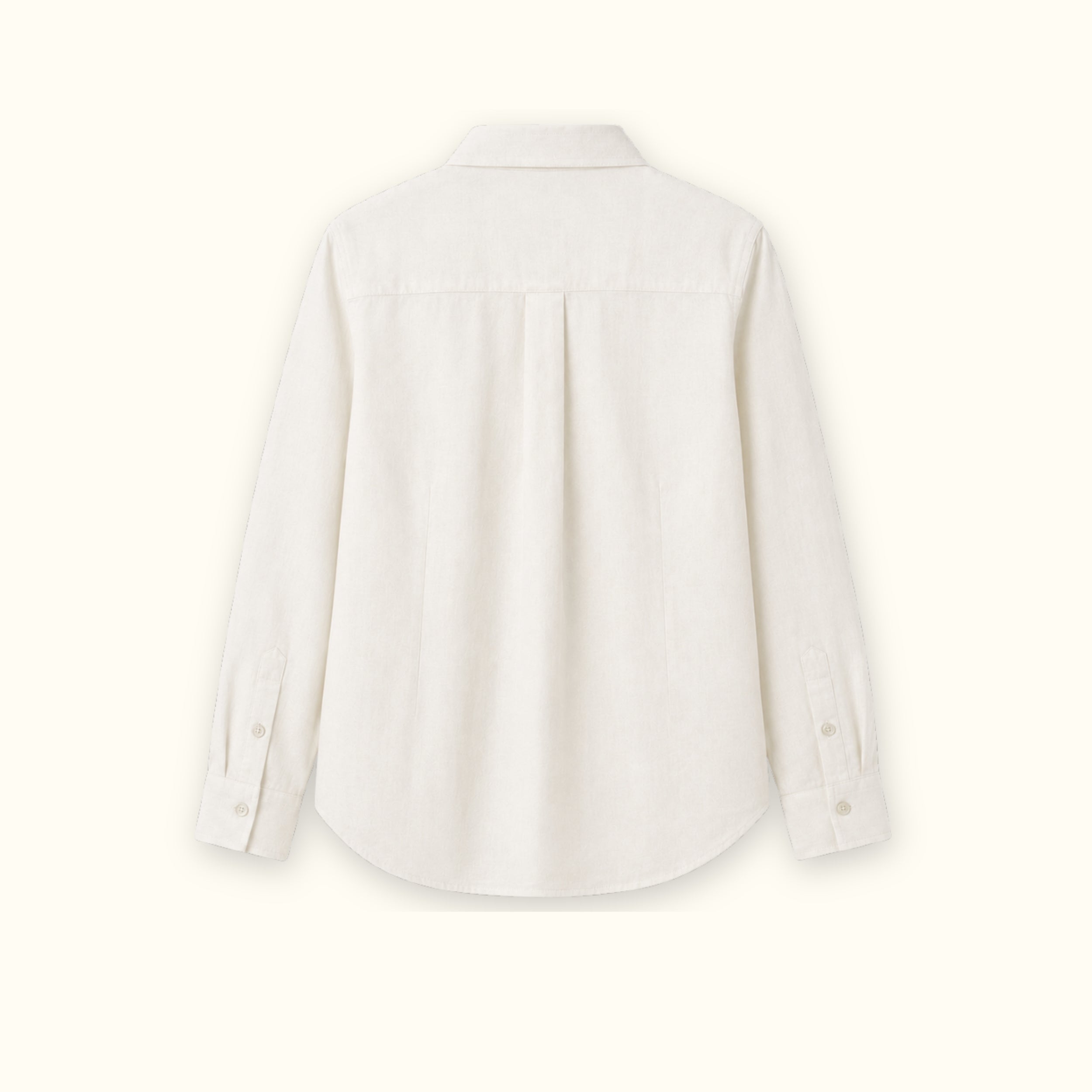 Camicia in lino regular fit Off White, vista posteriore, con colletto, fondo e taglio rilassato