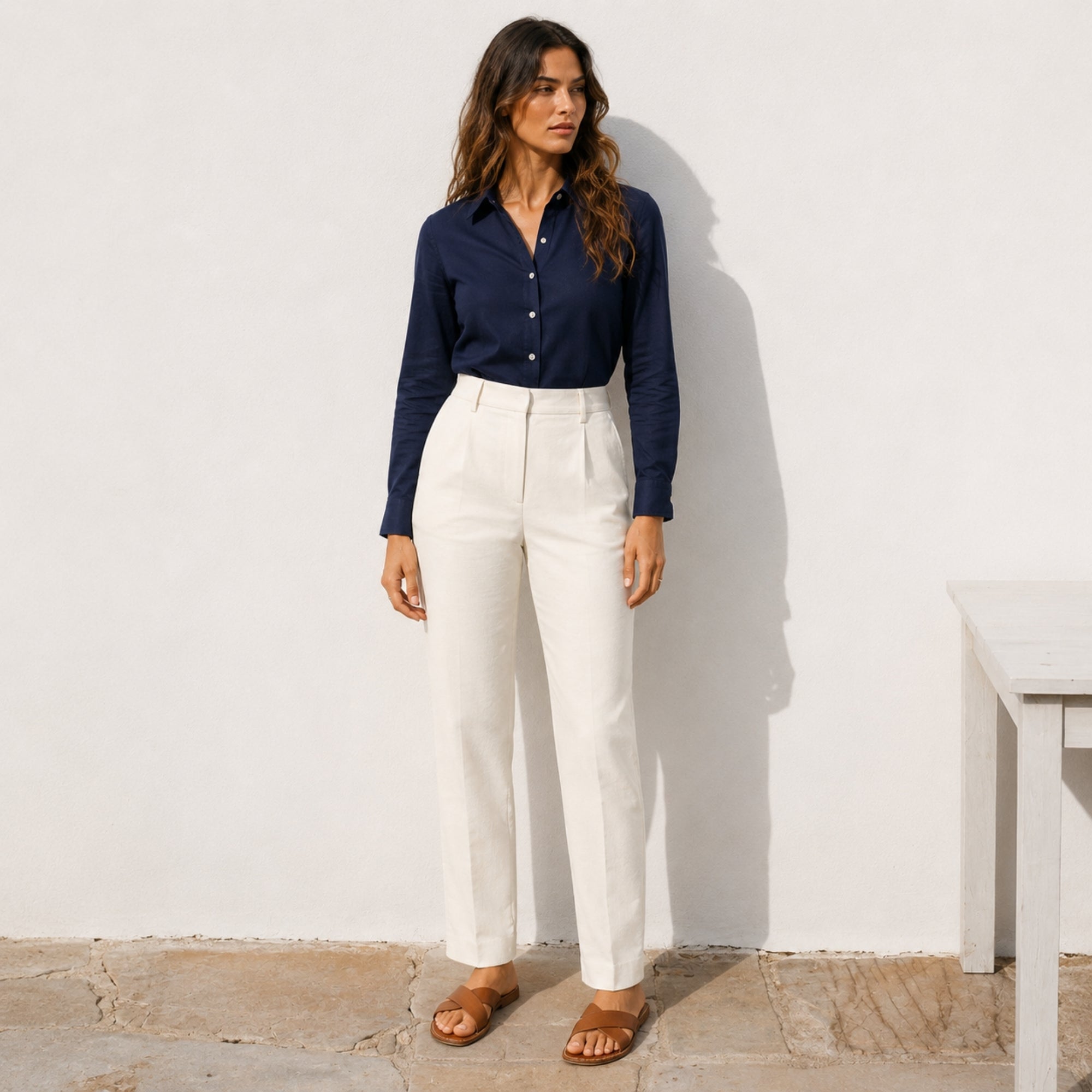 Leinenhose mit geradem Bein für Damen