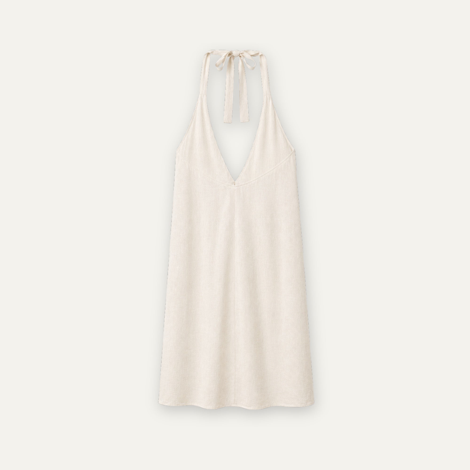 Vestito halter in lino Off White, vista posteriore, con scollo e silhouette del vestito